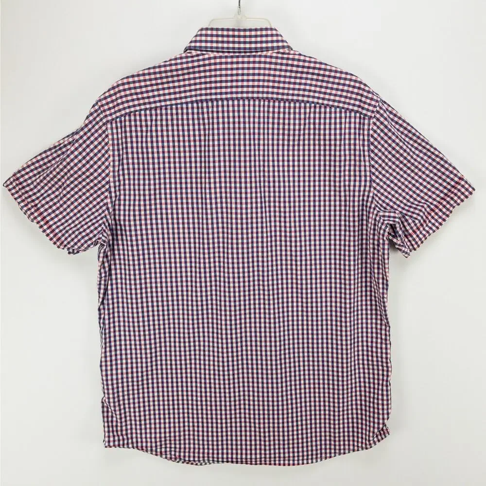 Banana Republic Short Sleeve Button-Up Shirts Men's Large 16 Lot of 2 Check Blue
